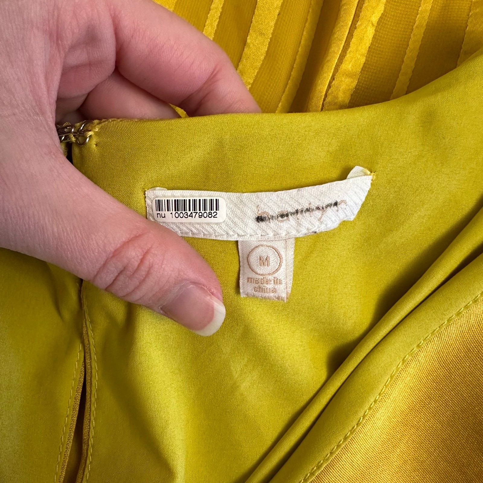 Chartreuse Pleated Wrap Dress Long Sleeve Asym Hem Midi Yellow Women