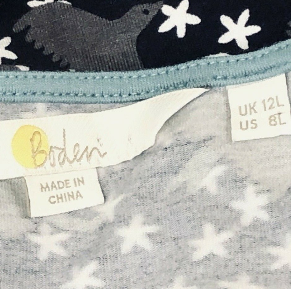 Boden Blue Jersey Dress Size 8L Womens Dove Bird Print Jennifer