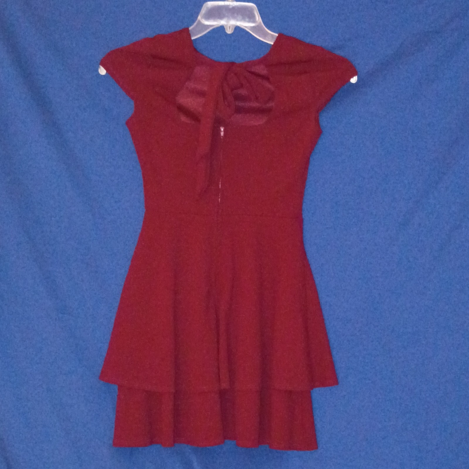 B. Darlin Burgundy Fit & Flare Dress Juniors 3/4 Lined Bow Back Zip GP518