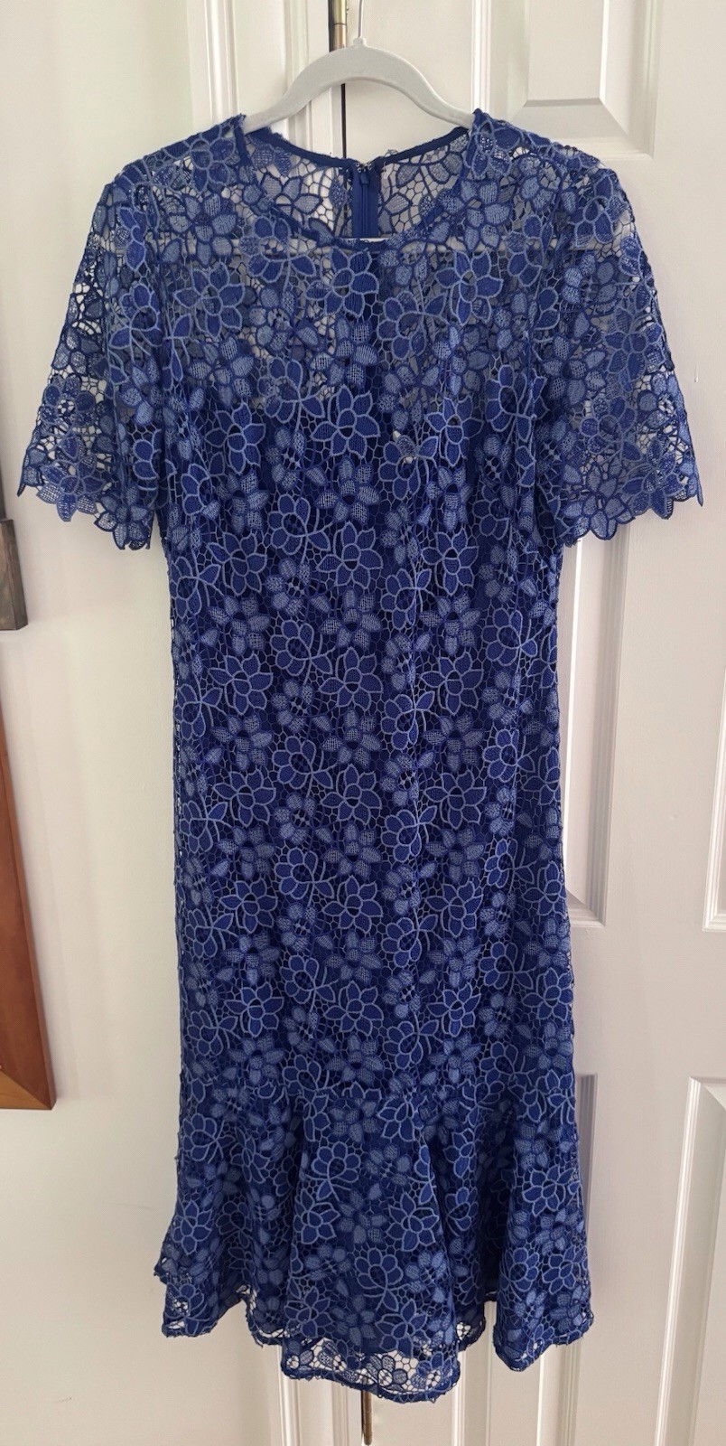 NWT Shoshanna Poppi Floral Lace Flounce Mermaid Midi Dress. Blue. Size 8.