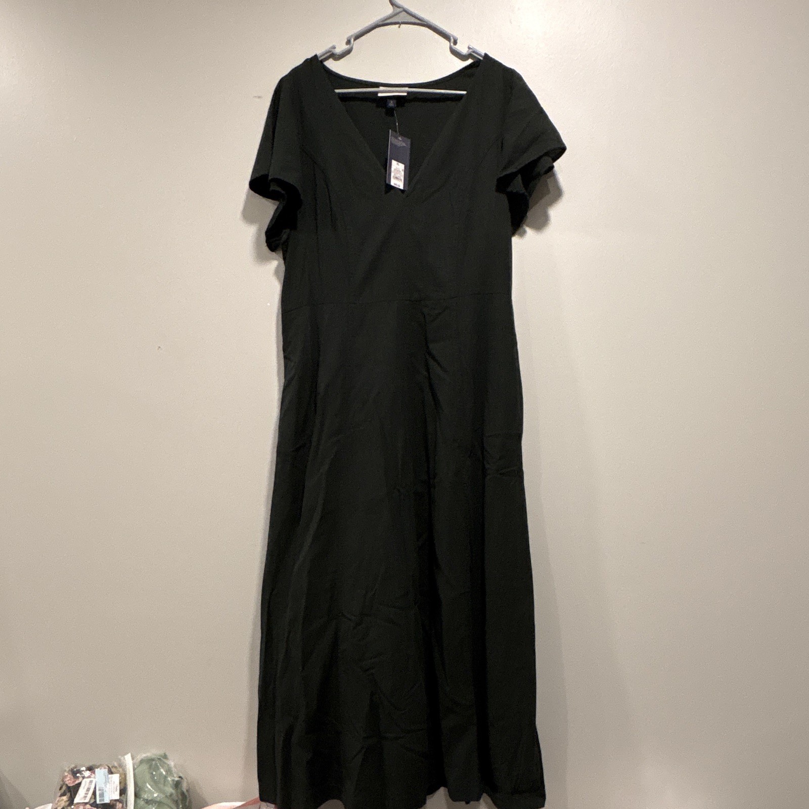Old Navy Green Solid V-Neck Flutter Short Sleeve A-Line Midi Dress WV XL 003