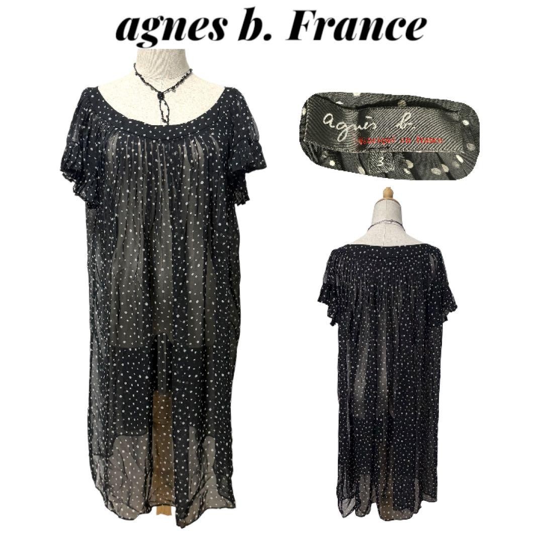 Agnès B. Made In France Sheer Dot Pattern Pleated Dress L Size Women Rare Agnes