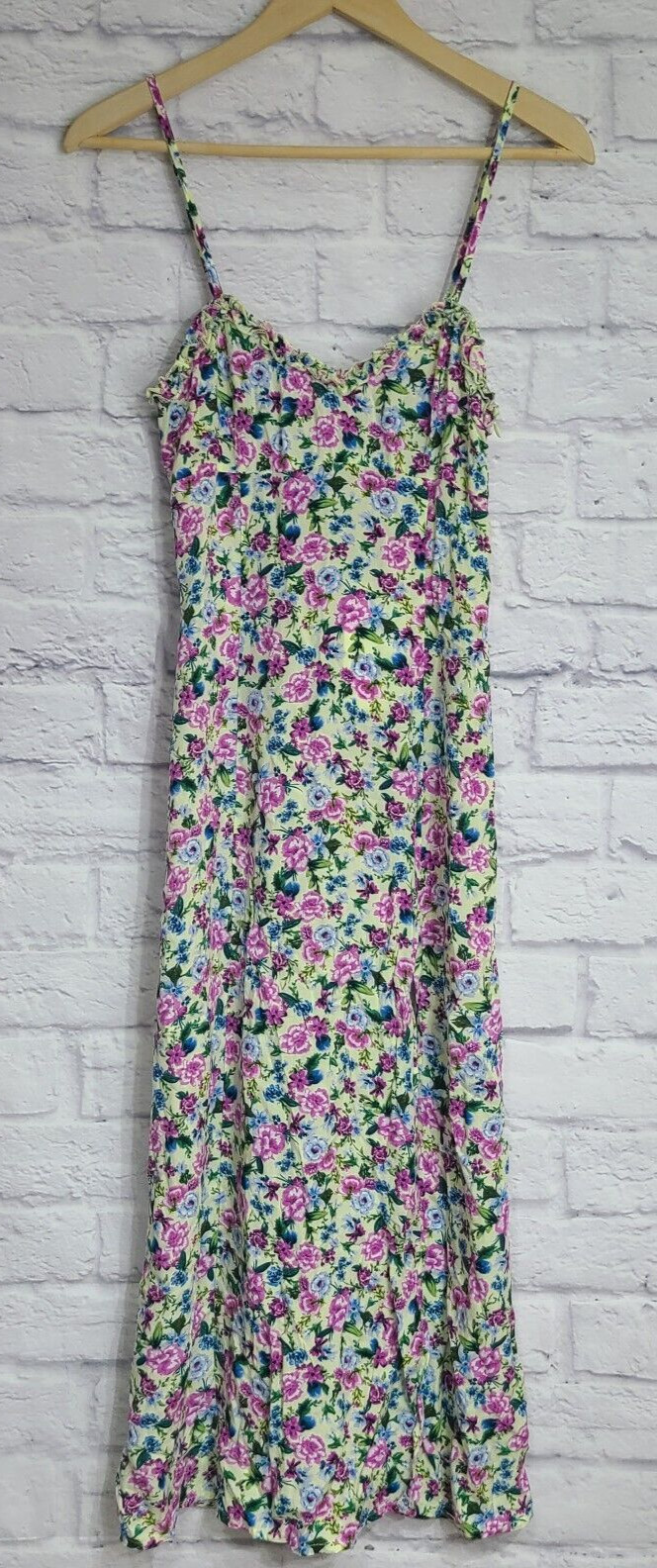 Zara Floral Midi Sundress Women’s XS Yellow Purple Spaghetti Straps Side Zip New