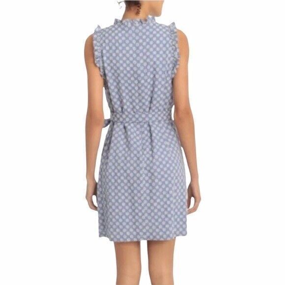London Times Dress Blue Daisy Eyelet Belted Summer Women Sz 4 NEW NWT N147
