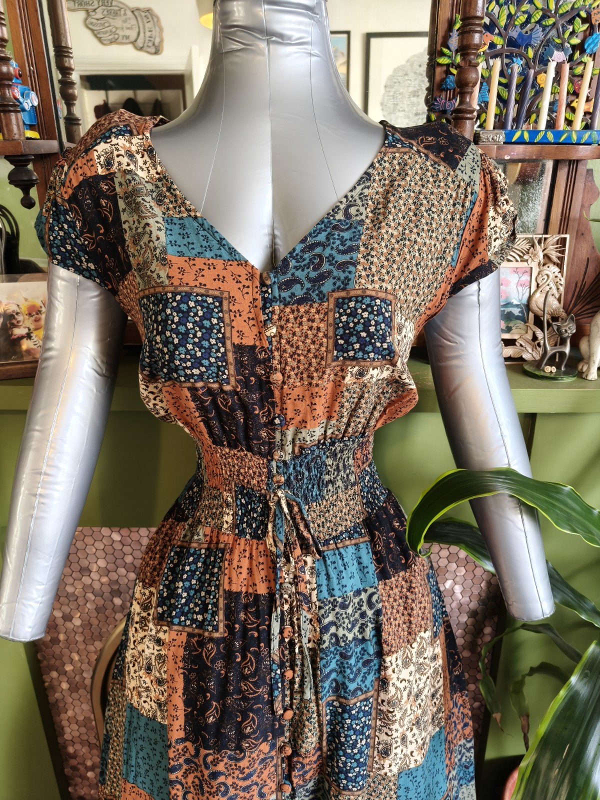 Apricot Size 16 Patchwork Print Style Maxi Hippy 90s Long Dress