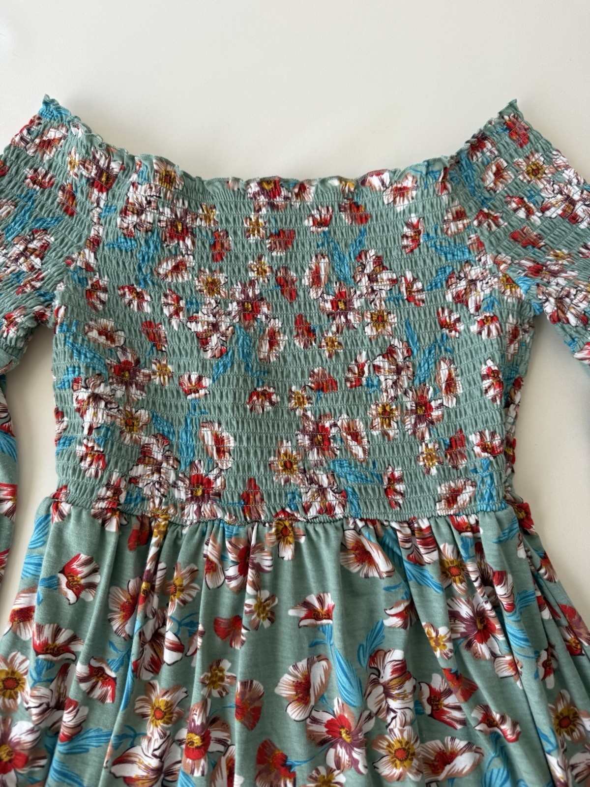 Xhilaration Floral Off Shoulder Bell Sleeve Mini Dress Boho Lace Trim Medium
