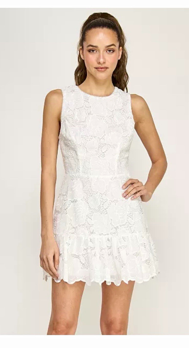 alex & sophia women’s White Floral Lace Fit & Flare Dress Zip Lined
