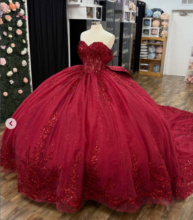 Burgundy Quinceanera Dresses Off The Shoulder Glitter Sweet 16 Party Ball Gown