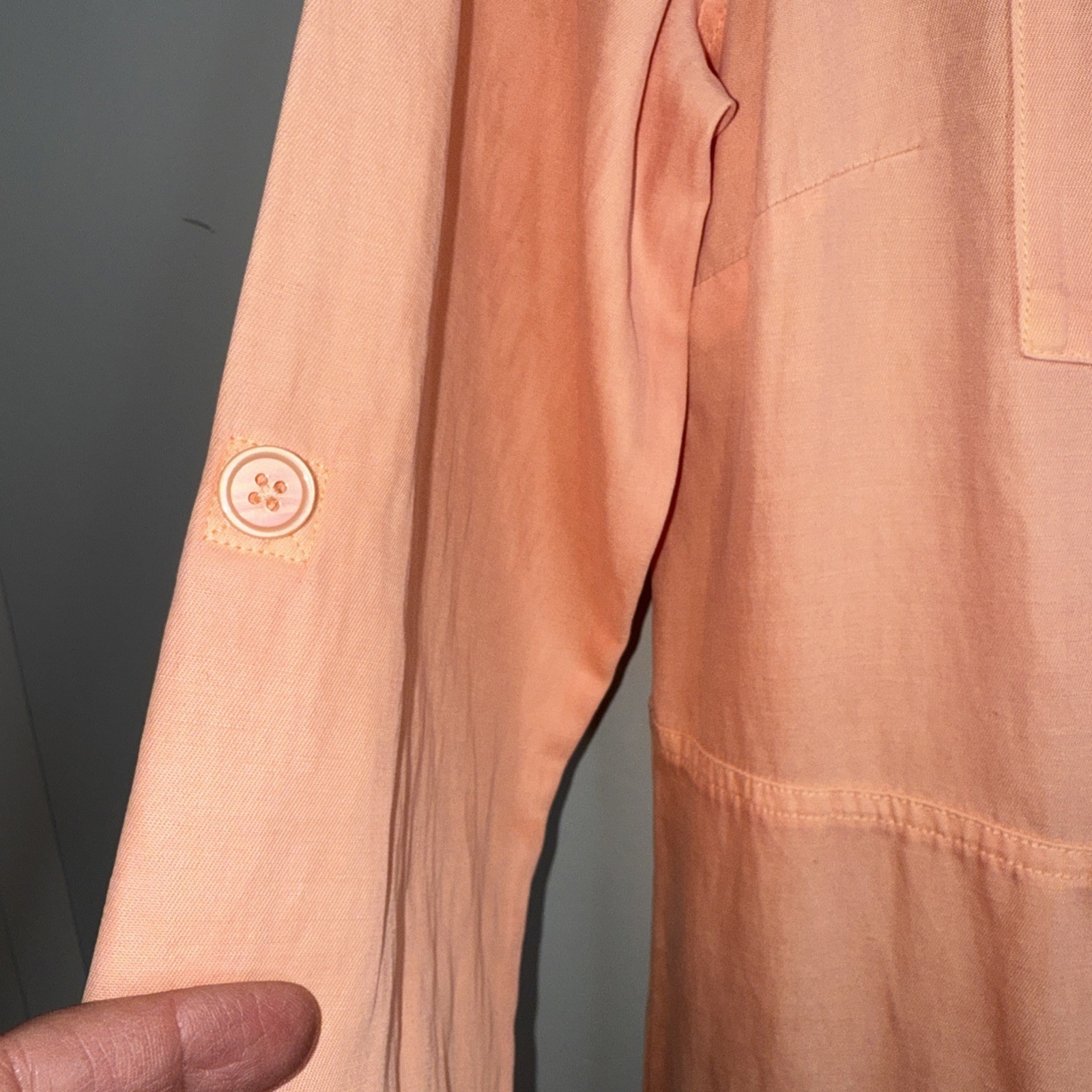 Soft Surroundings Kiran M Peach Nectar Shirt Dress Linen Blend Roll Tab Sleeves
