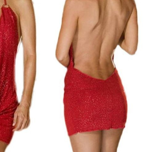 Small RED Sequin Glittery Naughty Knit V-Neck PLUNGE! Backless Bodycon Lingerie