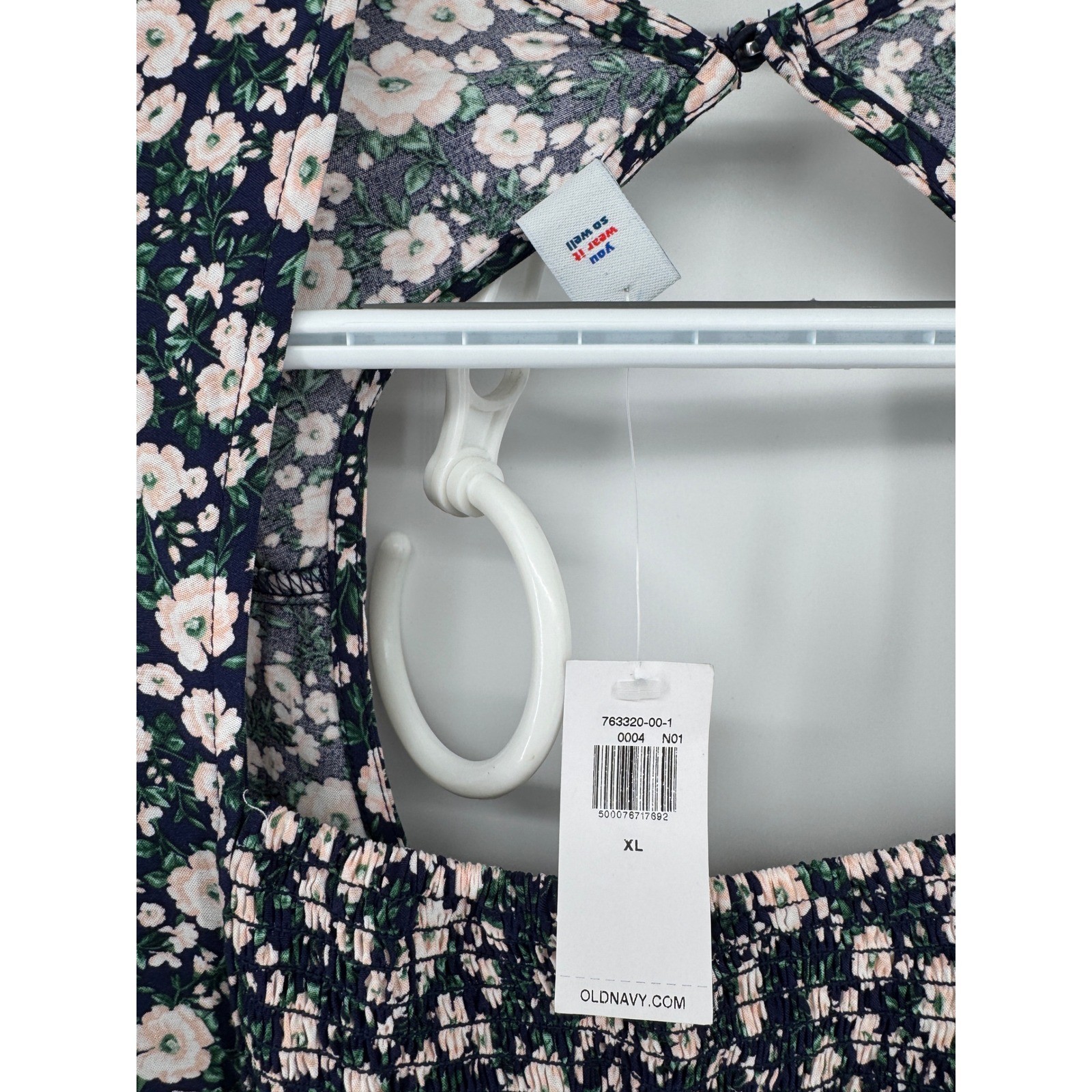 Old Navy Womens Floral Smocked Square Neck Maxi Dress Navy Pink White XL