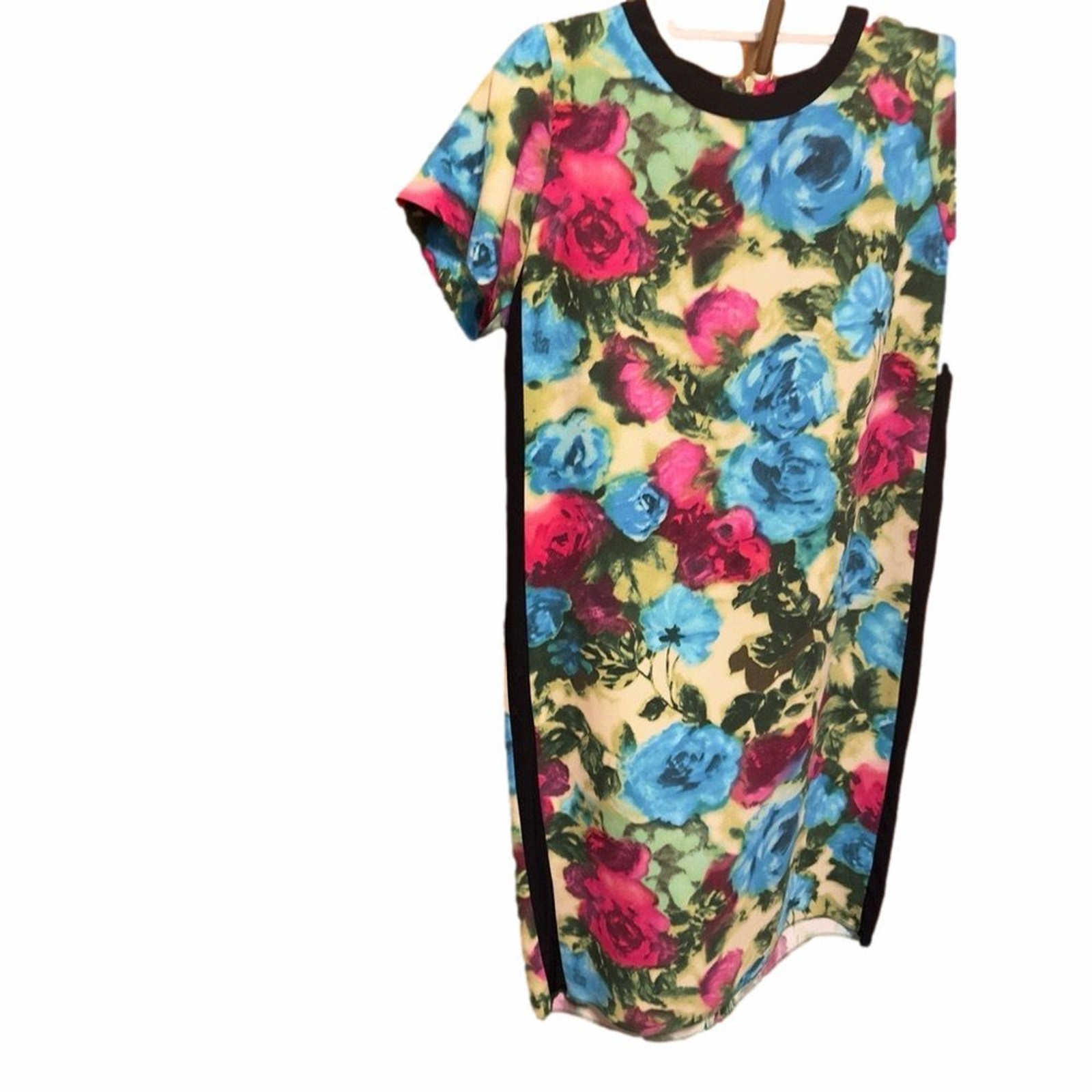 Sandro Floral Abstract Mini Shift Dress Size EU 2 US 4-6 Cut out Back zip