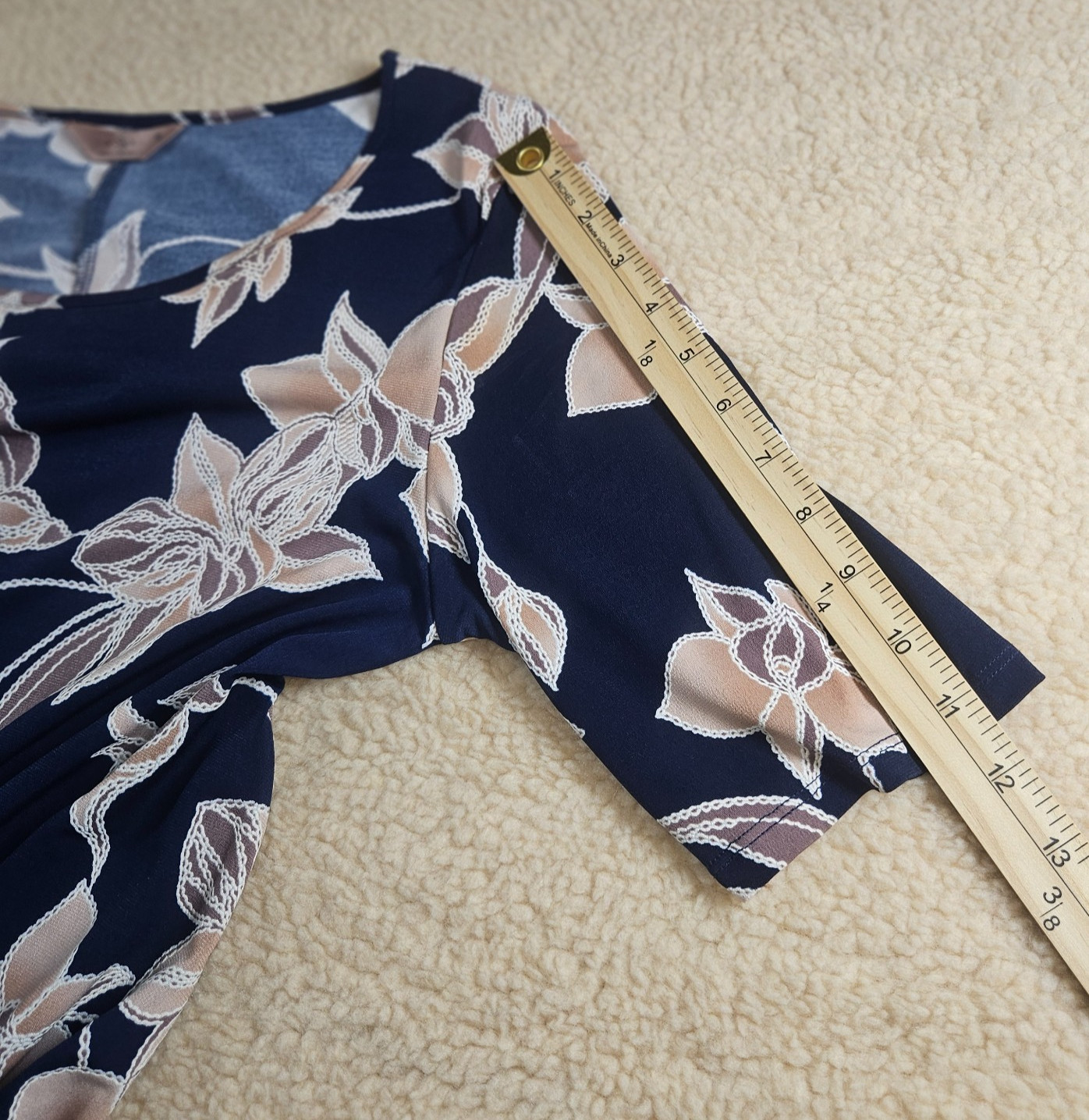 SJS Womens Medium Navy Floral Dress Flower A-Line Swing Stretch Casual