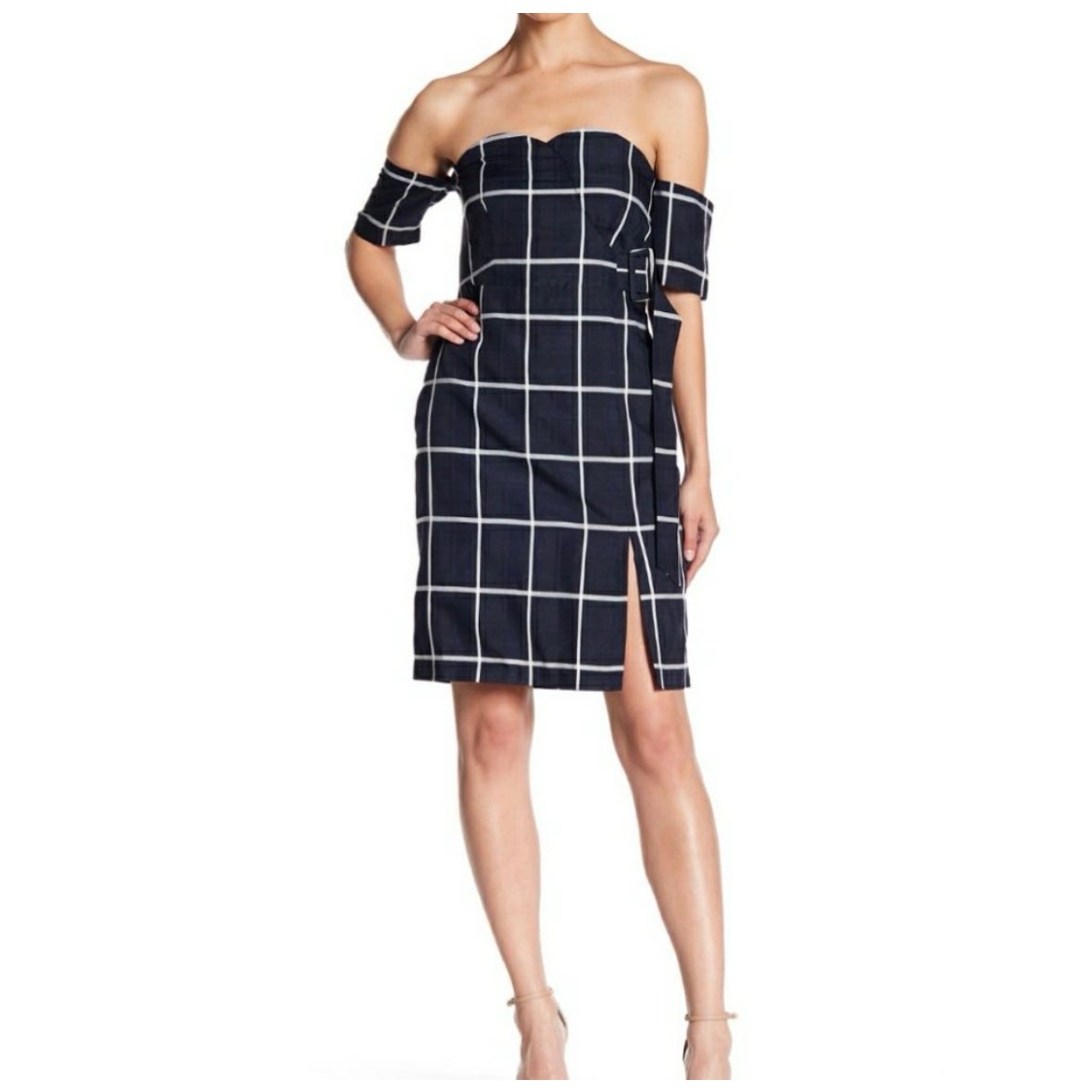 J.O.A. Plaid Off-Shoulder Mini Dress