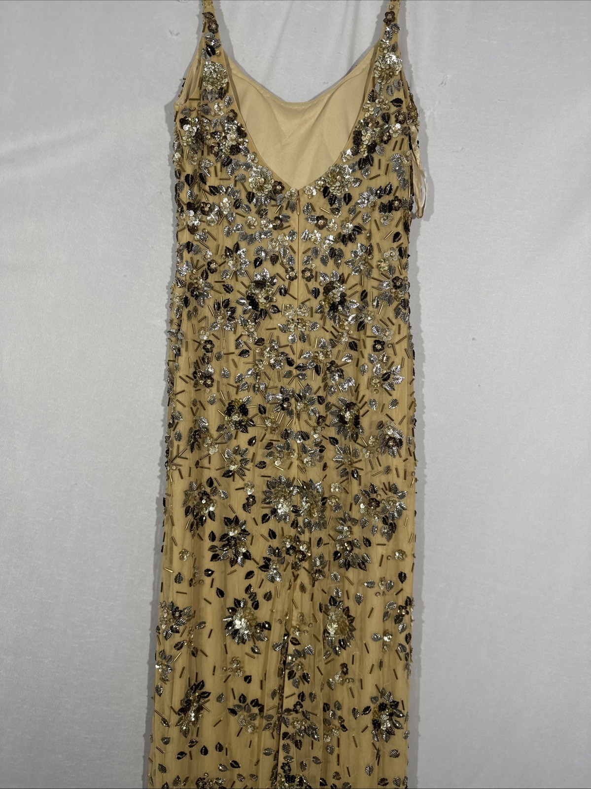 NEW $598 Mac Duggal [ 2 ] 5477 Floral Embellished Scoop Neck Gown Gold #Q1178
