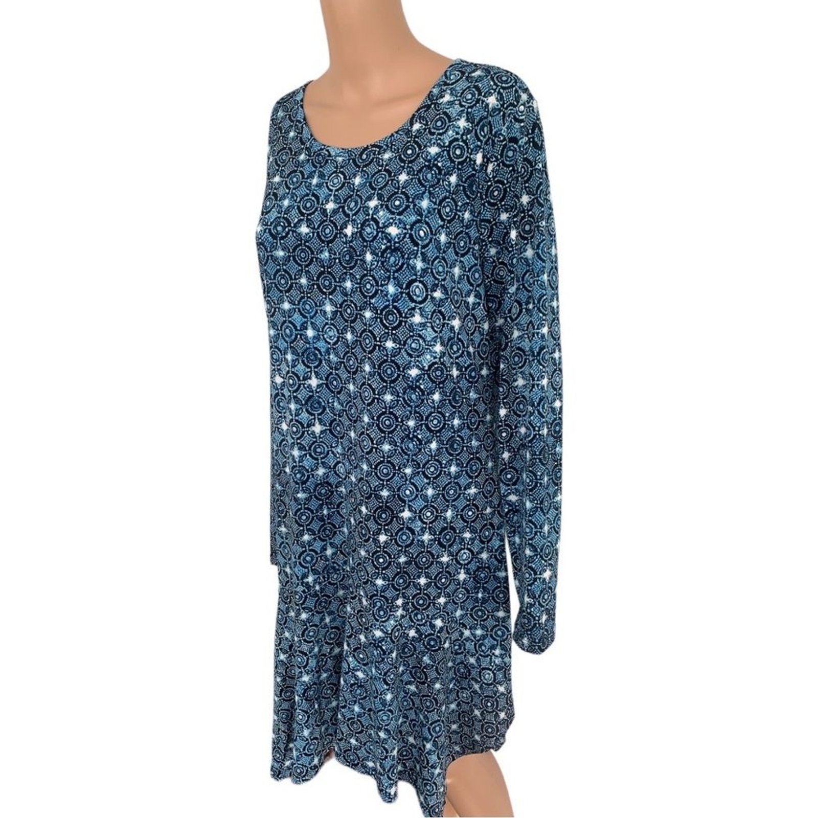 Michael Kors Blue Print Flounce Hem Dress L