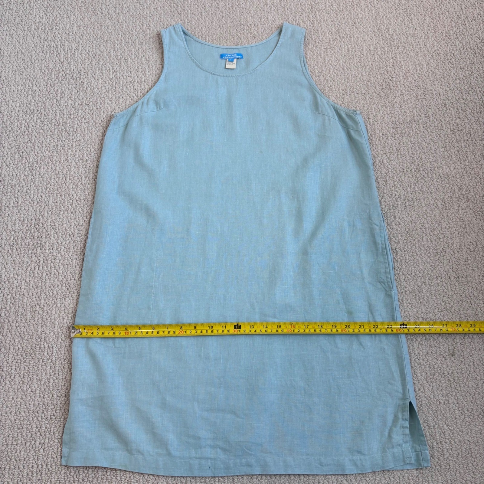 Cotton Connection 100% Linen Sleeveless Shift Dress, Blue Large, Natural Fibers