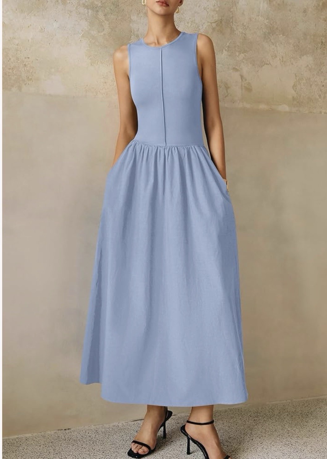 Sleeveless Patchwork Flowy Vacation Sundress Knit Long Work Tank Dress