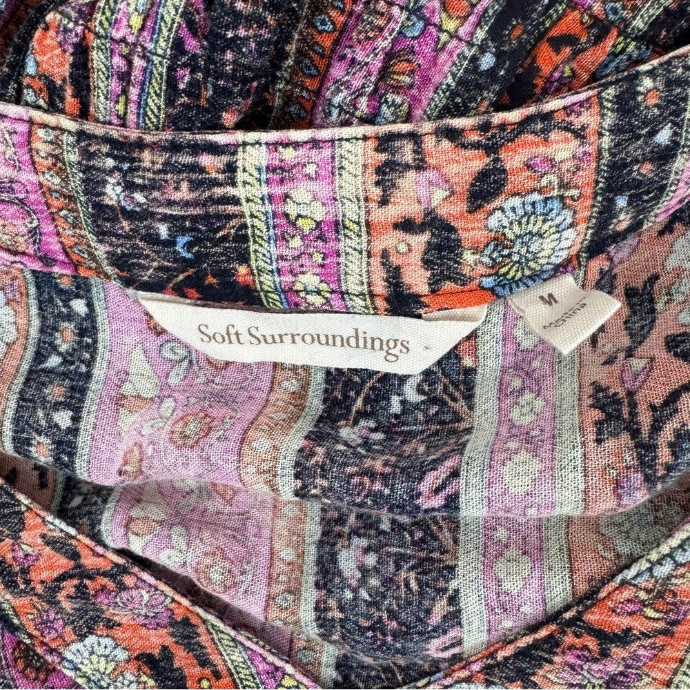 Soft Surroundings Boho Maxi Dress Purple Stripe Embellished Rayon M 2CY56