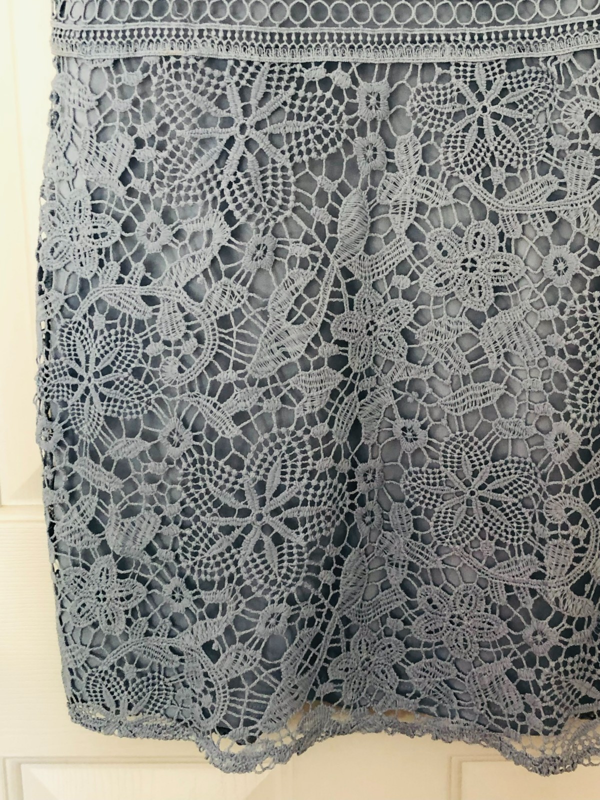 She + Sky Women Crochet Lace Lined Dress, Short Sleeve, Size S, Light Blue