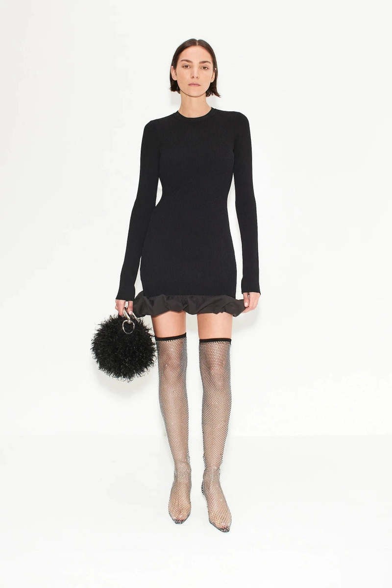 Simon Miller Women’s Black Otto Knit Poplin Combo Mini Dress Size Large – NWT