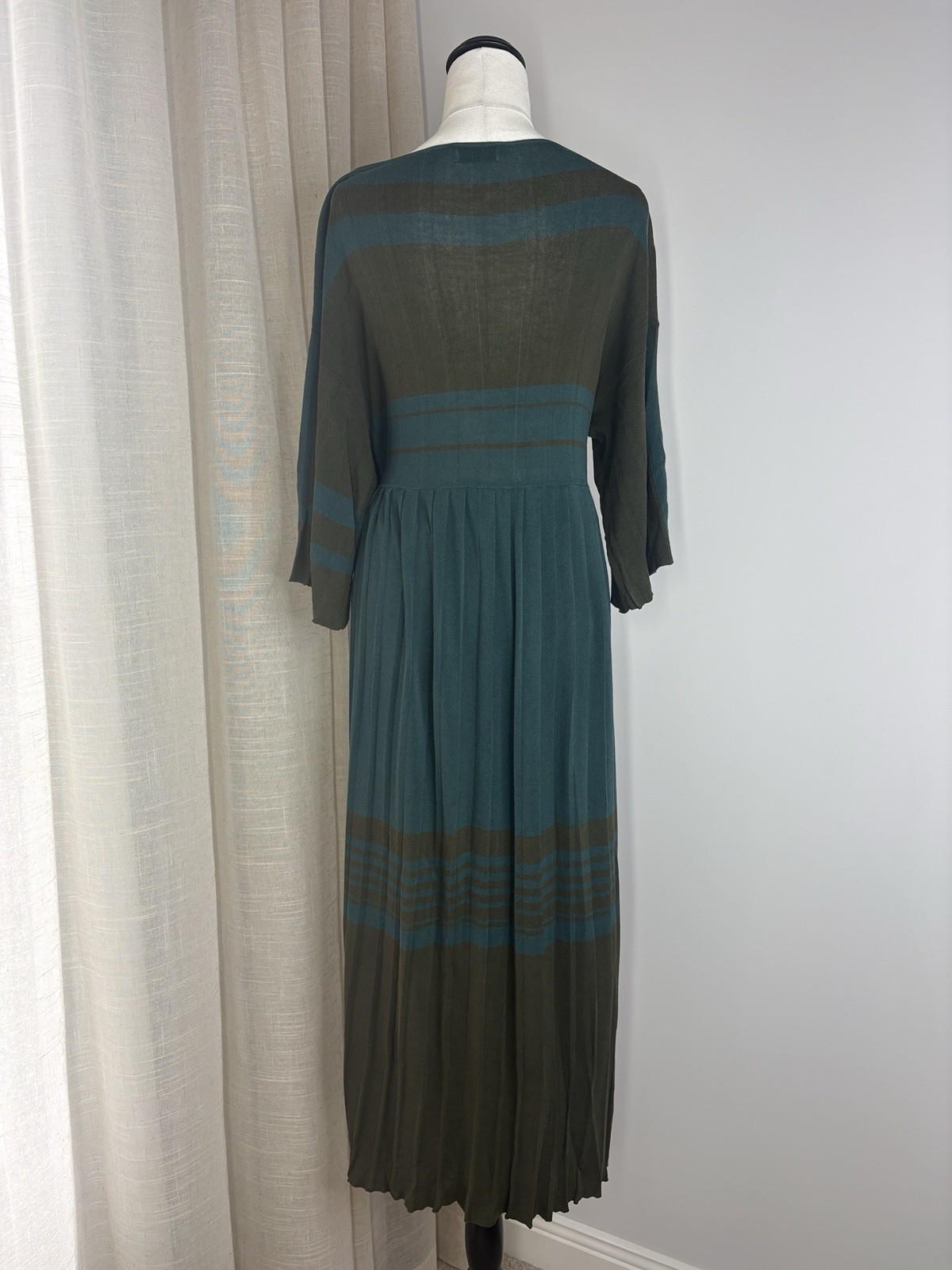 Scanlan Theodore Pleated Midi Dress Size S M Knit Oversized Boat Neck Brown
