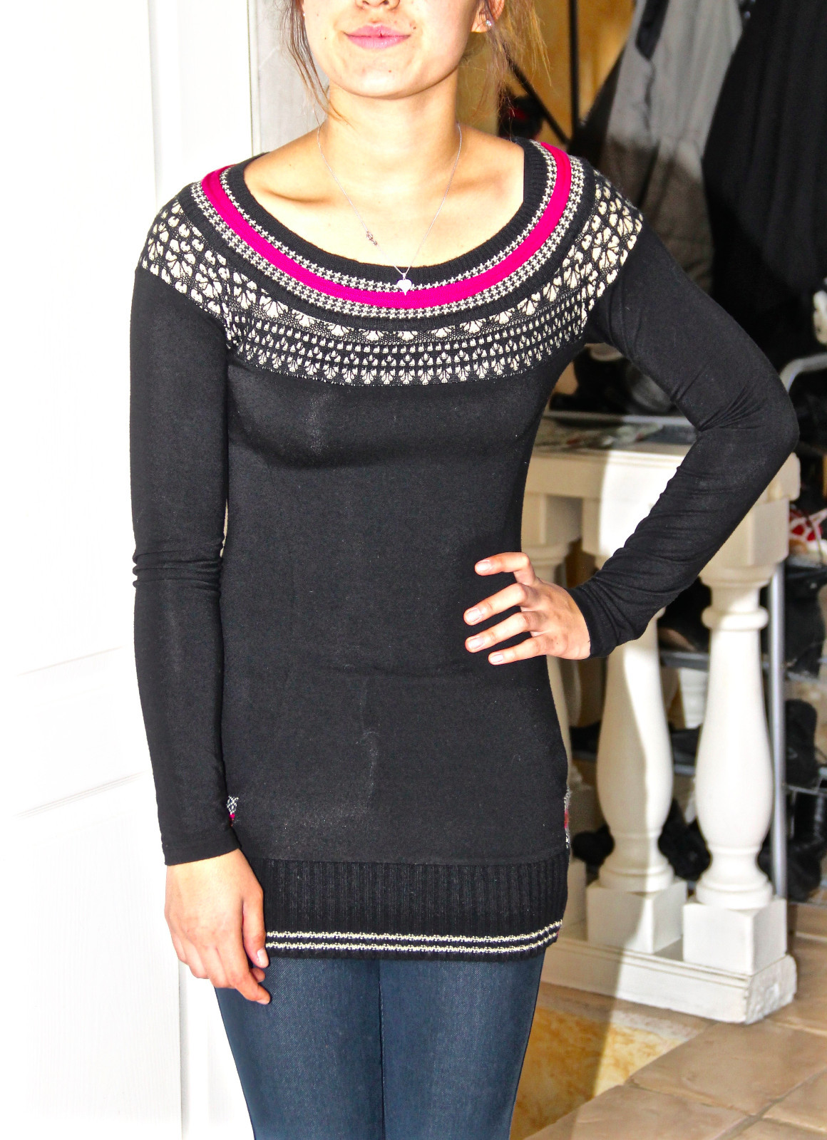 Adorable Black Pink Stretch Tunic PIANURA STUDIO Size 36 I40 Excellent Condition