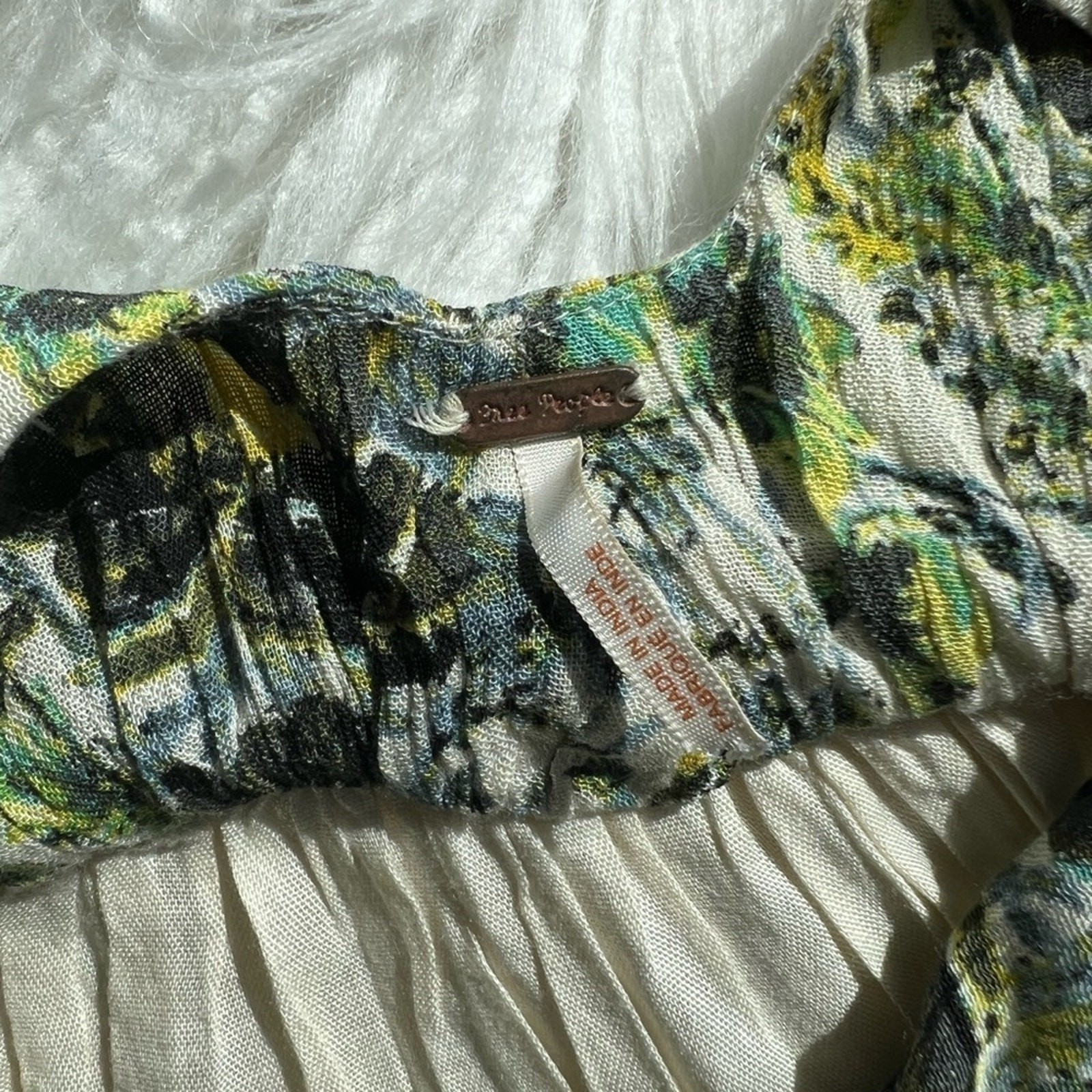 Free People Washed Ashore Floral Print Mini Dress Boho Ivory Green Women Size M