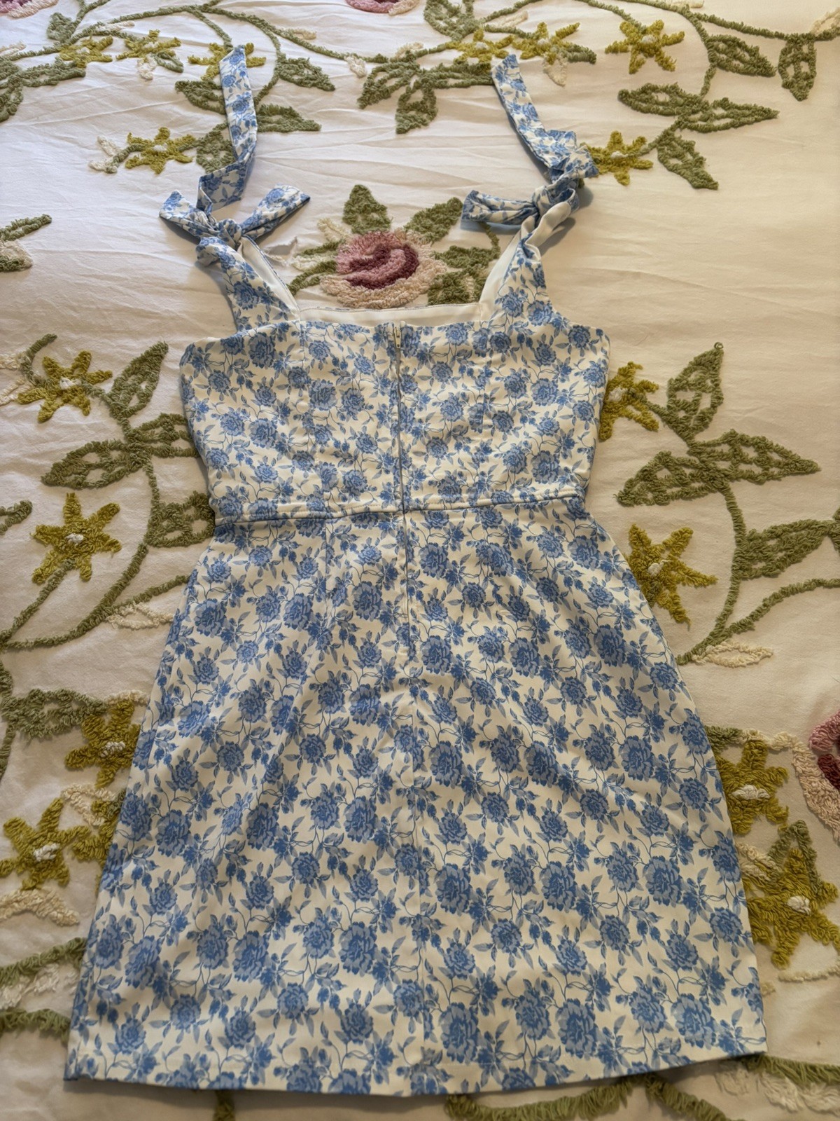 Trixxi Maxi Dress size S white blue floral tie straps Easter spring summer