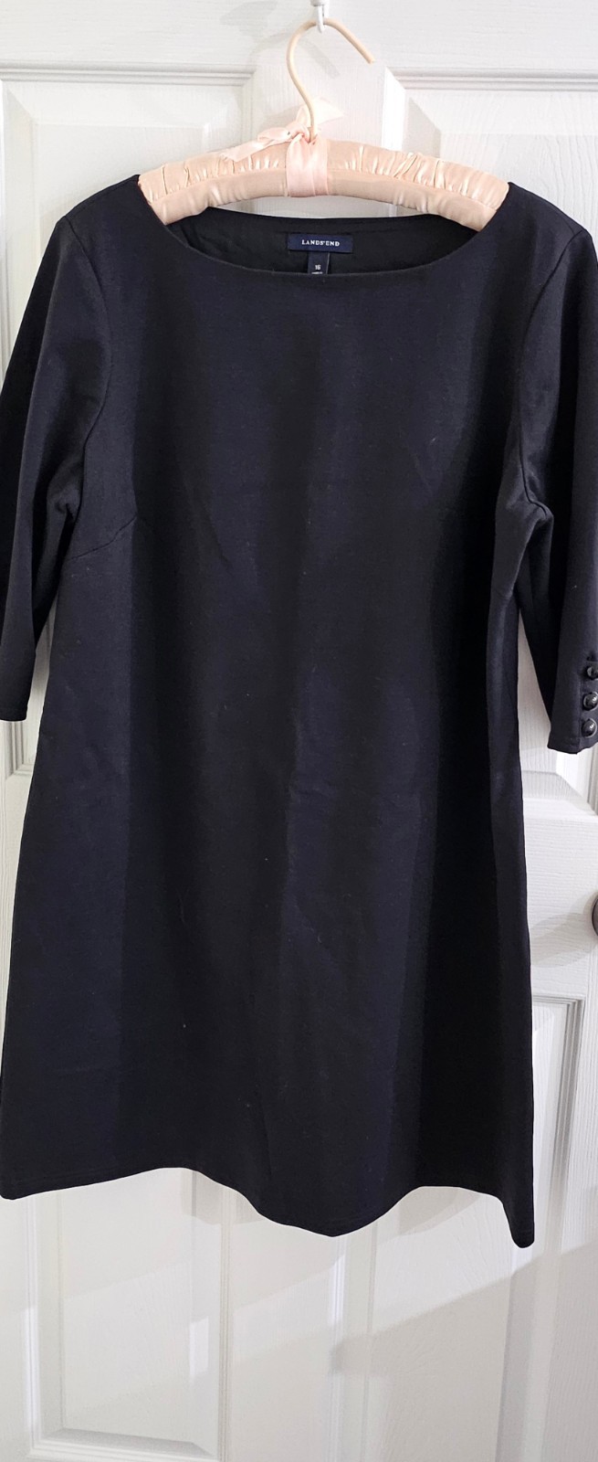 Womens Dress Lands End Size 16 Black 3/4 Sleeves – New