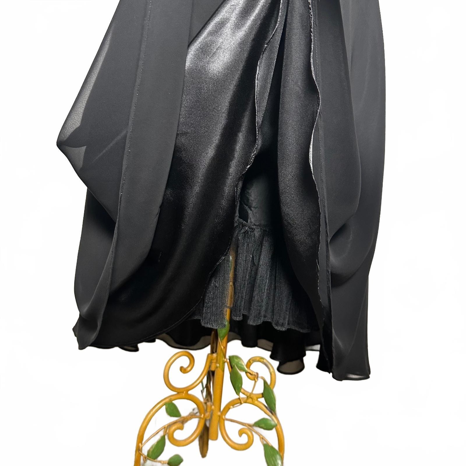 JS Boutique Black Chiffon Cowl Neck Midi Cocktail Dress Beaded Lace Size 4