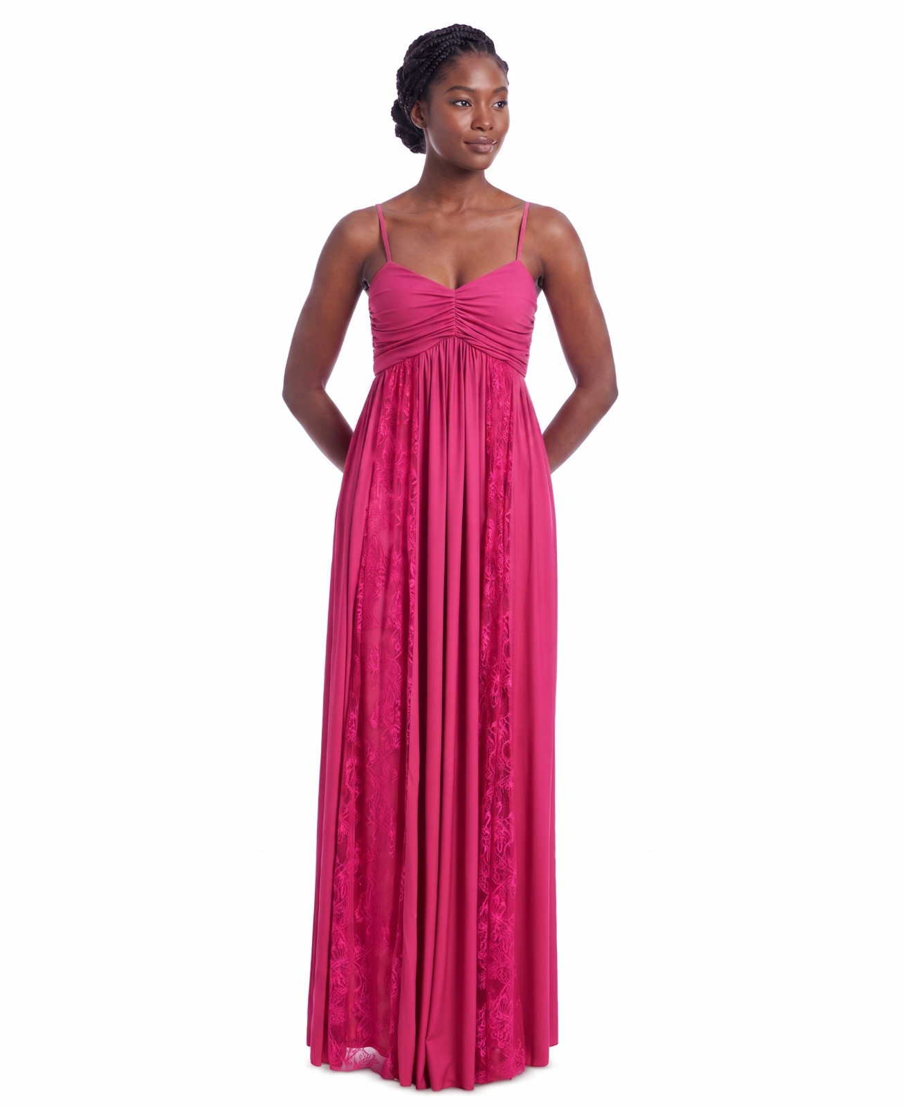 Jewel Badgley Mischka Women Sz 6 Lace-Trim Boho-Chic Gown Pink