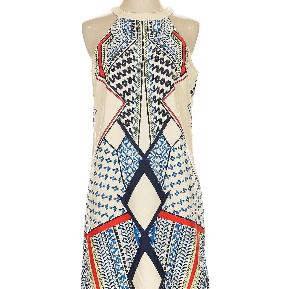 Women’s Geometric Print Halter Midi Dress Sleeveless Wedding Guest Size Medium