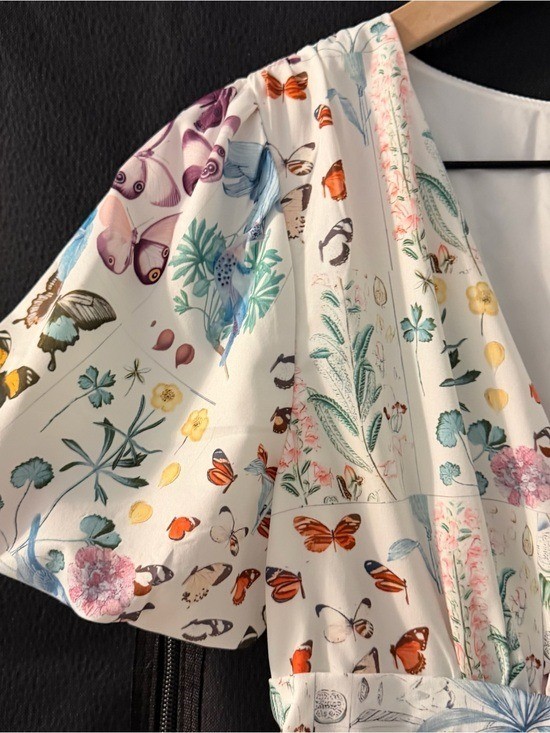Whimsical Butterfly Button Front Midi Dress Multicolor S Feminine Floral