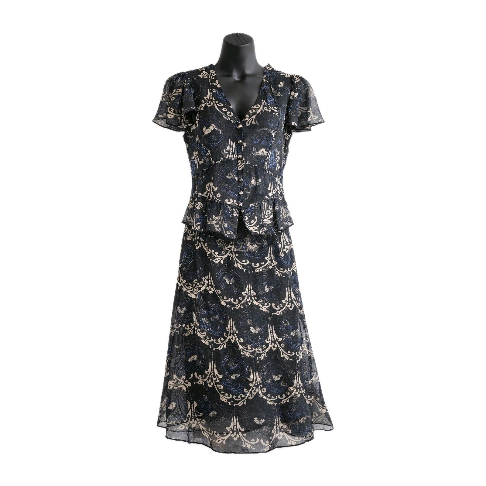 Danny Nicole 2 Pc Dress Set Blue Paisley Sheer Midi Skirt Cottagecore Church
