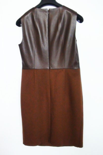 Akris Sheath Dress Leather Cashmere in Dark Brown size 10 New