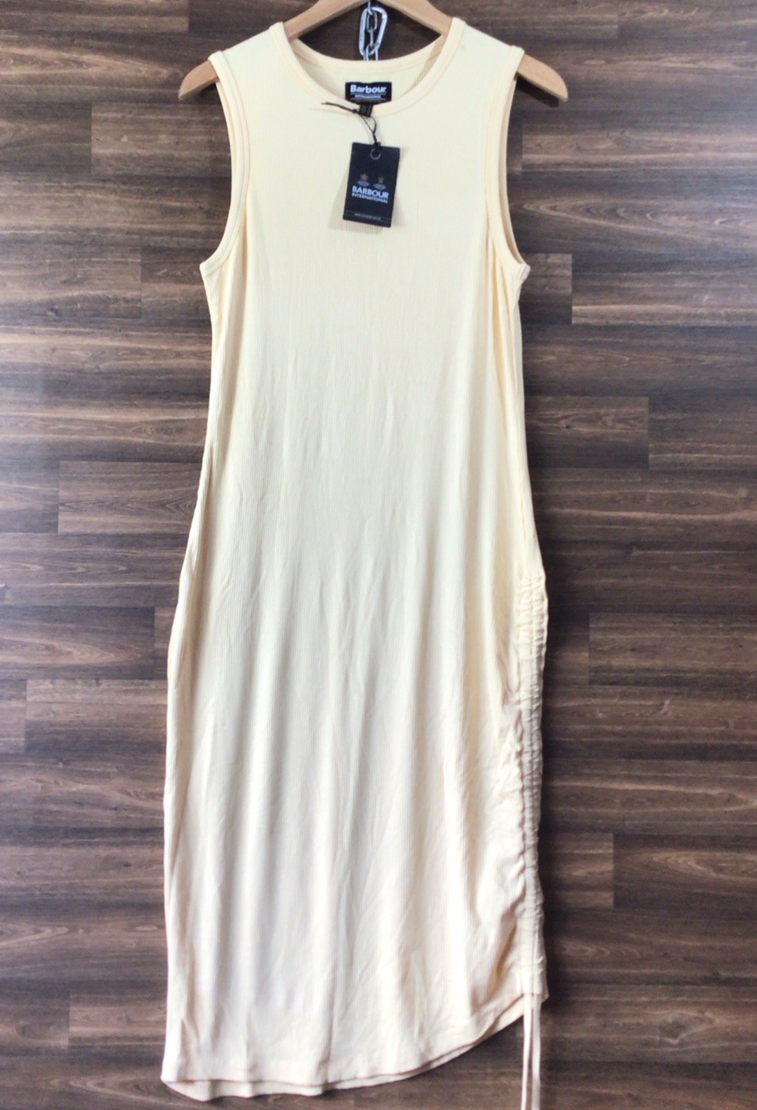 Barbour Int’l Soft Yellow “Lorimer” Ribbed Jersey Midi Dress Size 14 BNWT. Read.