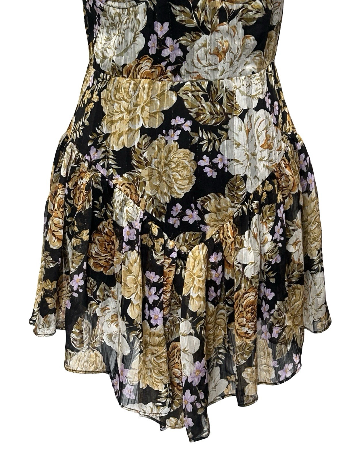 Akira Floral Bustier Mini Dress Romper Skort Black Gold Cottagecore Party S Boho