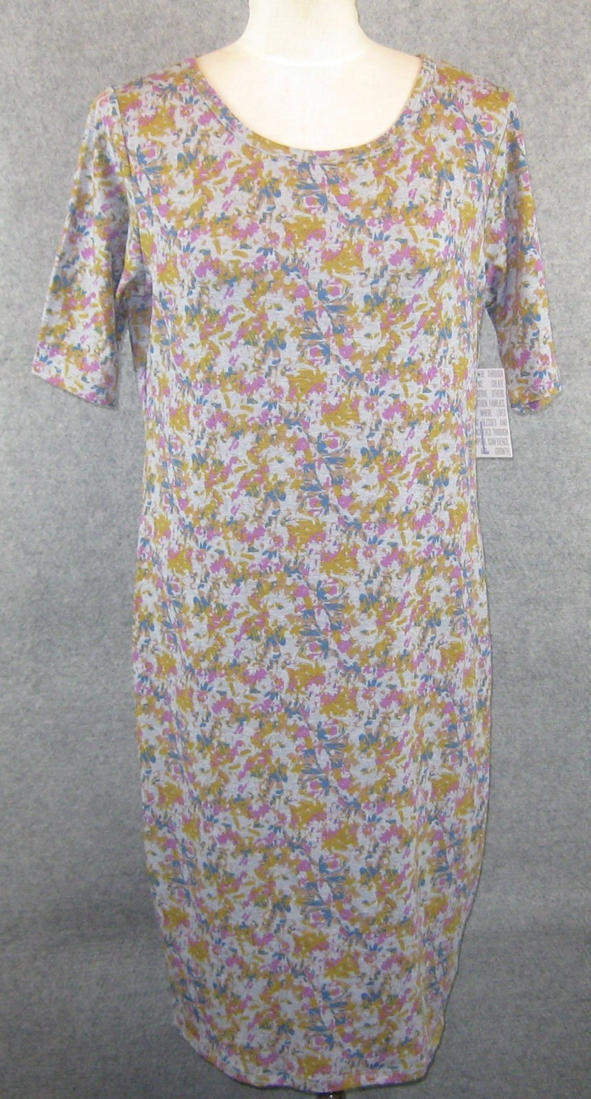 LuLaRoe Julia Dress Sz L Gray Pink Gold