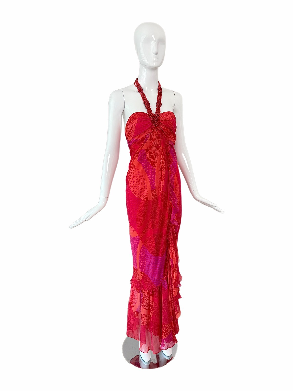 ICEBERG 2006 Vintage Runway Silk Embellished Ruffle Gown + Shawl Maxi Dress