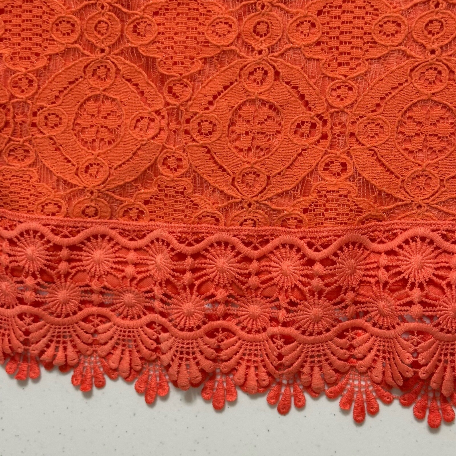 Sequin Hearts Orange Crochet Lace Mini Dress Cap Sleeve Sheath Keyhole Lined S