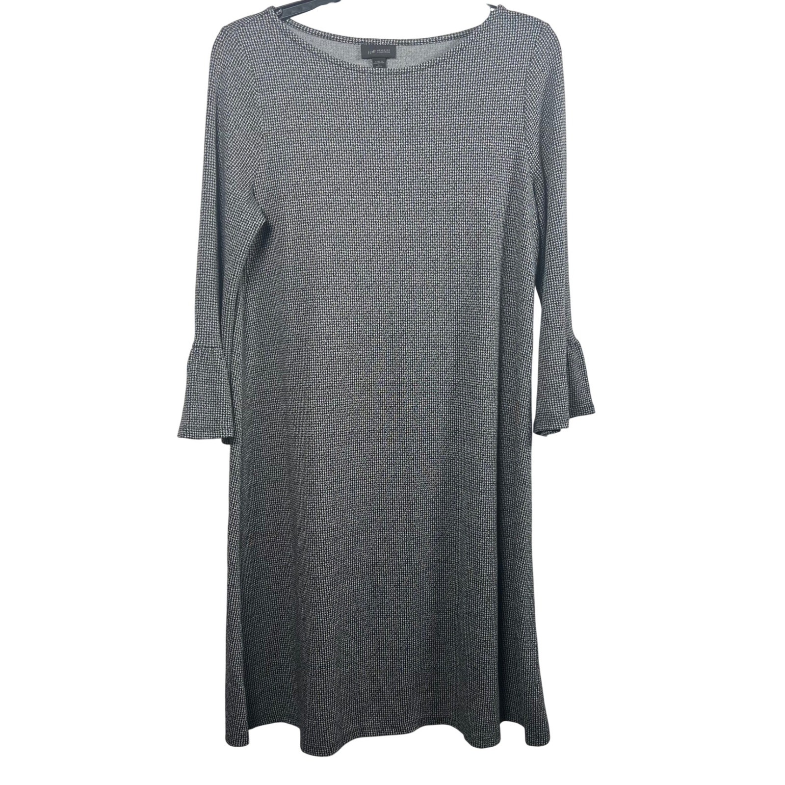 J. Jill Wearever Black White Houndstooth Flounce Sleeve Shift Dress Small Petite