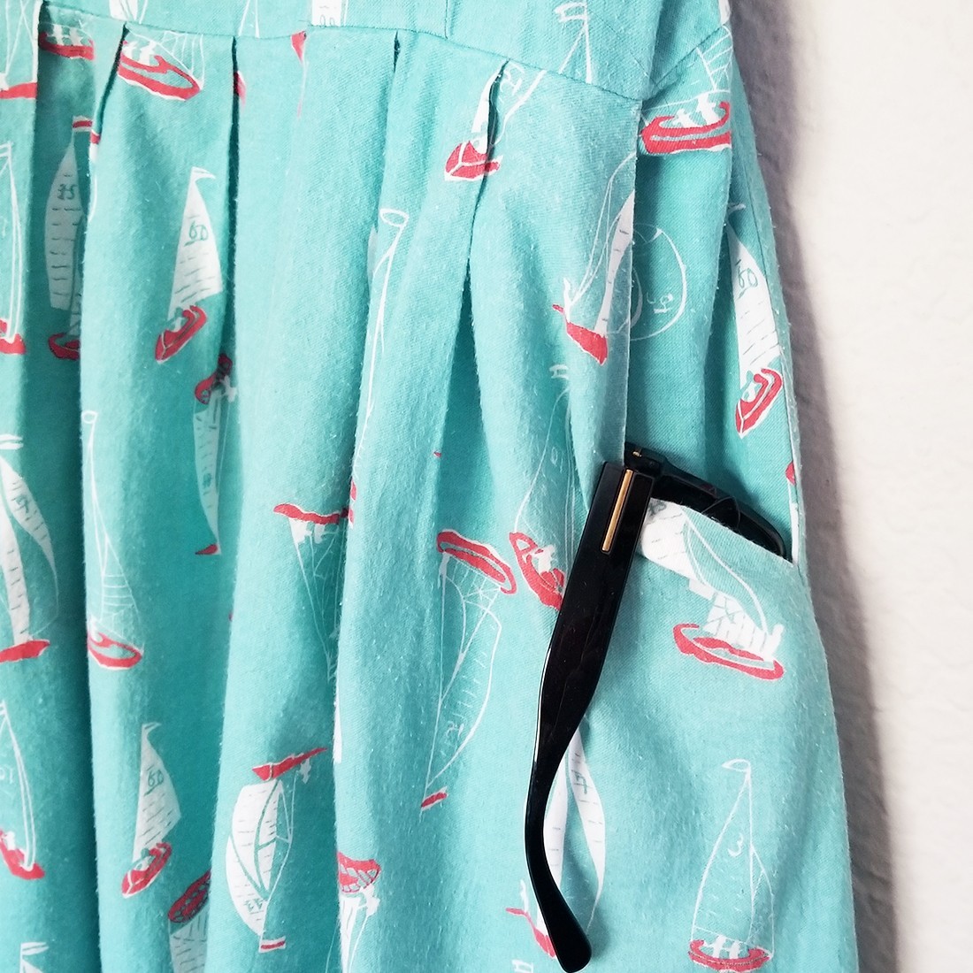 ModCloth Knitted Dove Mint Blue Retro Sailboat Print Dress Size M 100% Cotton