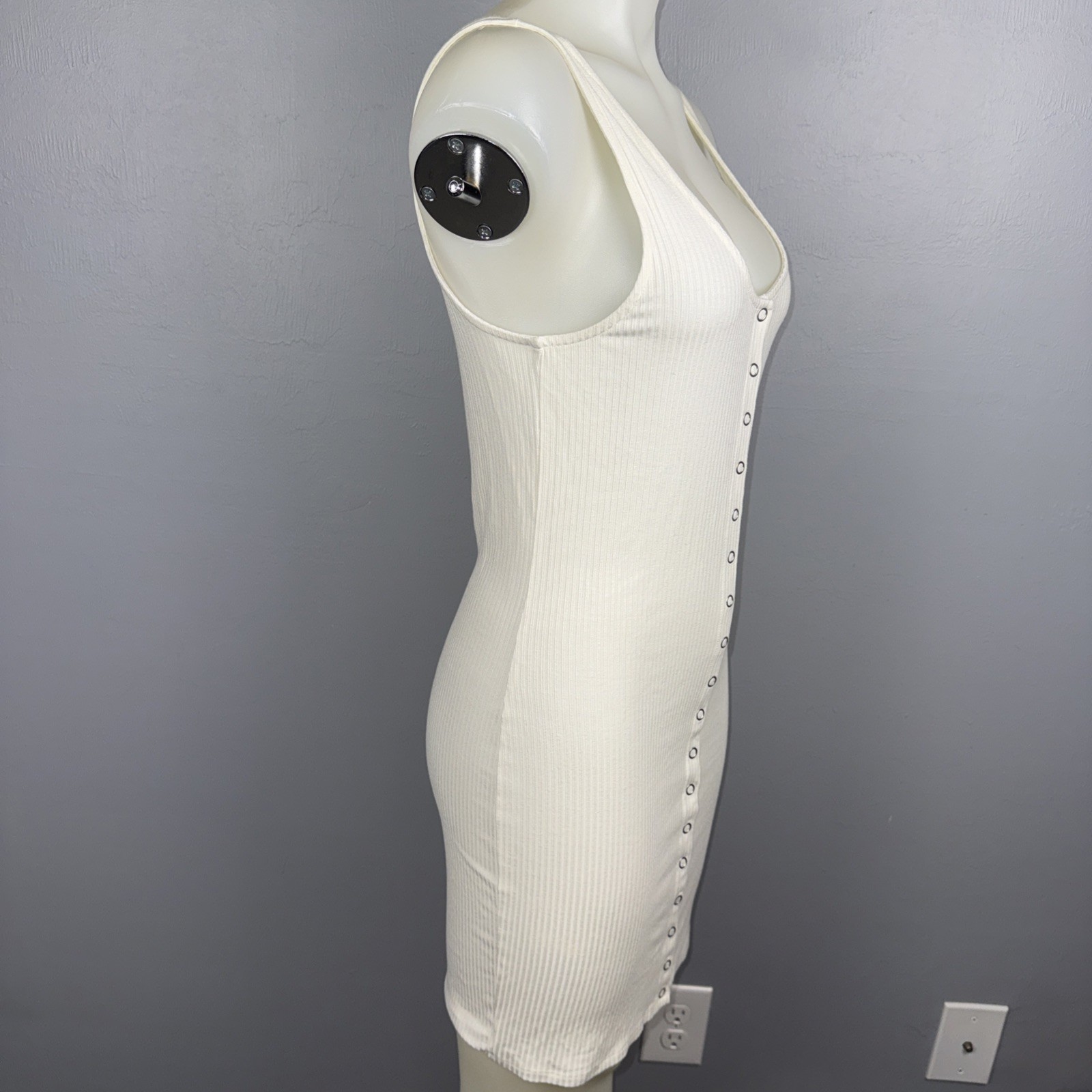 Forever 21 Ribbed Snap-Button Tank Mini Dress Womens M Ivory Swim Cover Up *READ