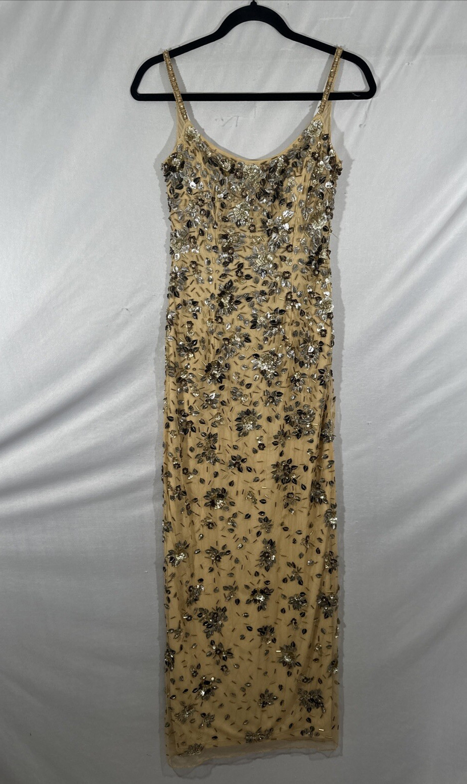 NWT $598 Mac Duggal [ 0 ] 5477 Floral Embellished Scoop Neck Gown Gold #S1598