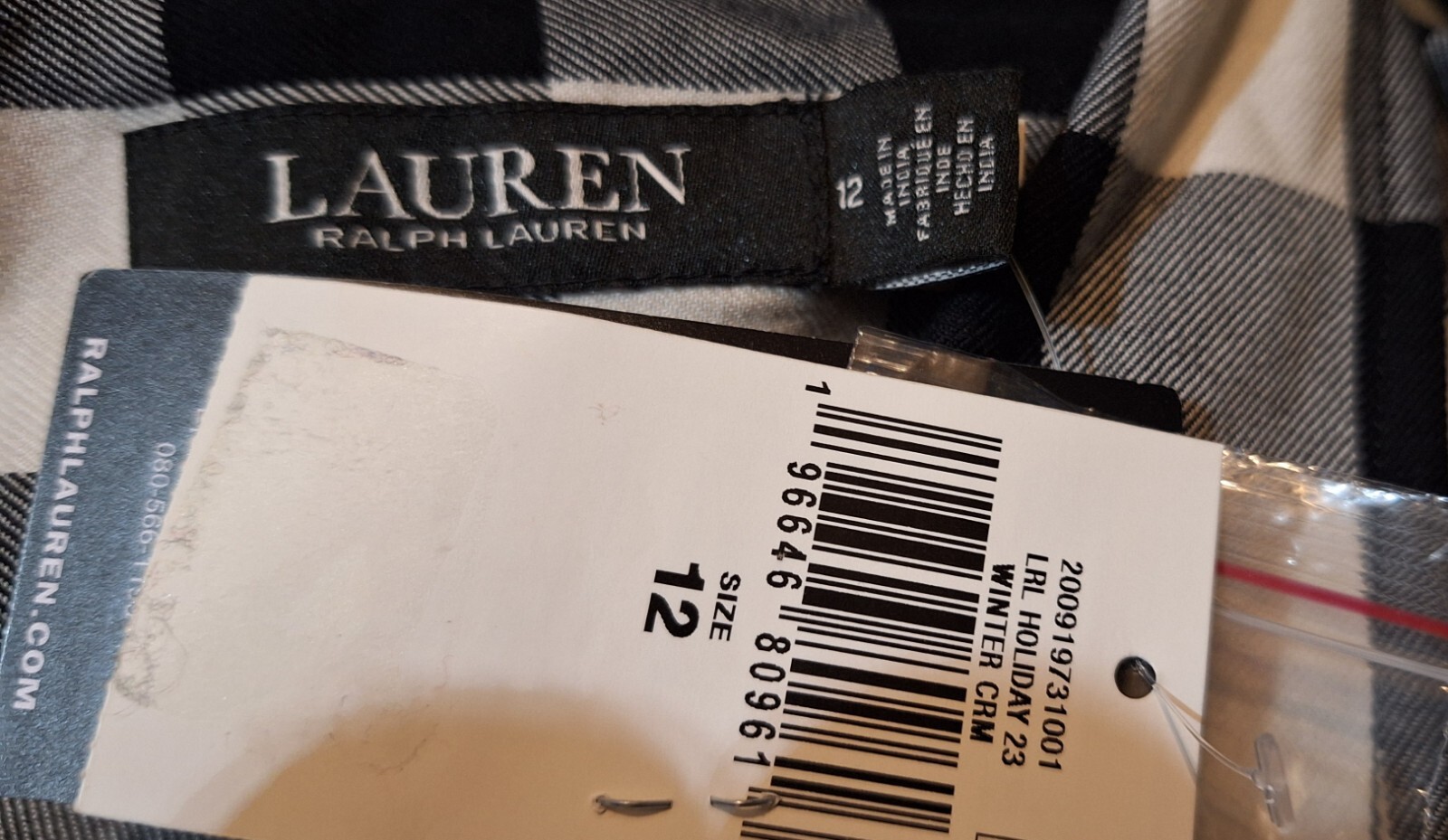 Ralph Lauren Women Black And White Plaid Flannel Dress Size 12 Side Pockets