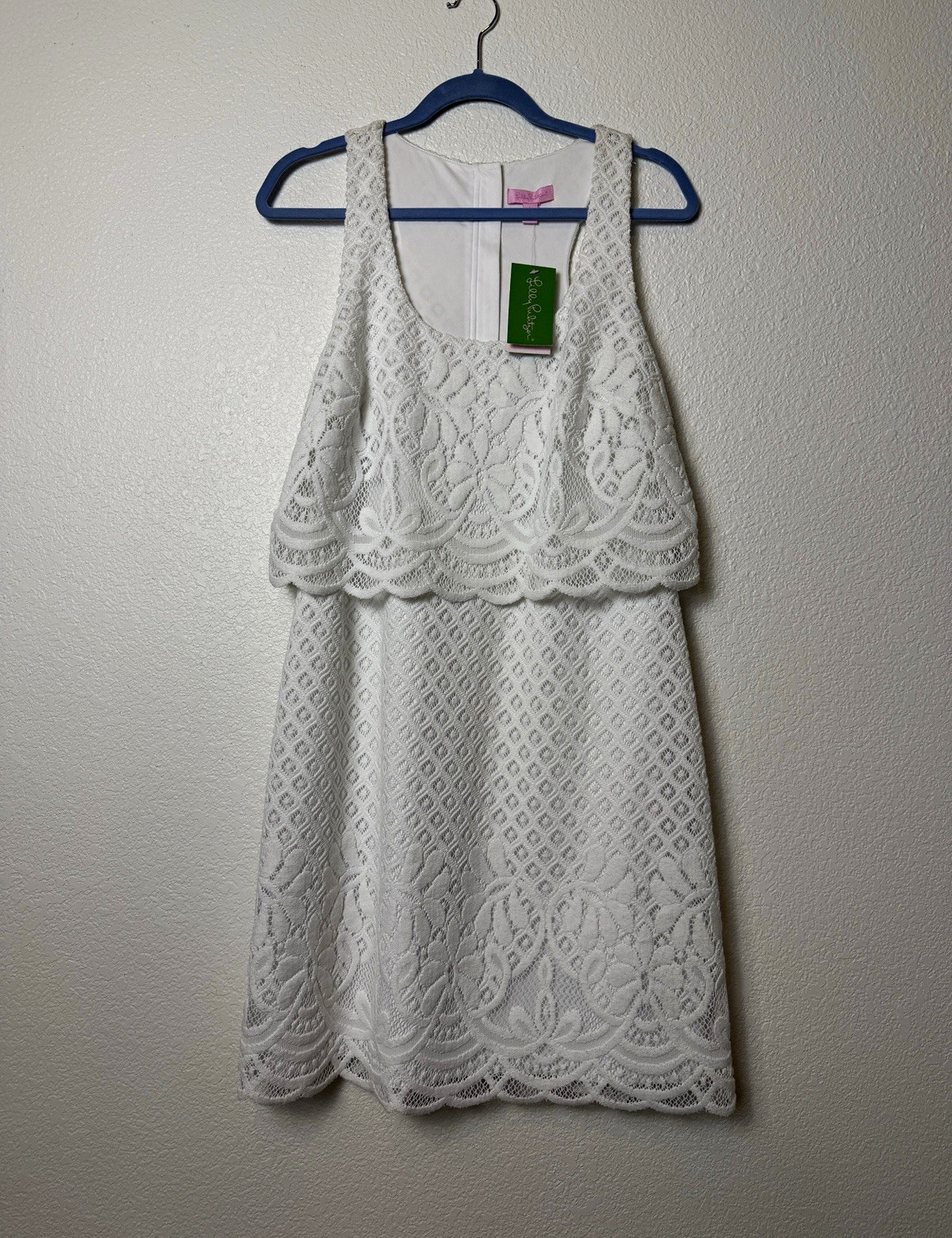 Lilly Pulitzer White Floral Lace Tank Dress Square Neck Lined Zip Knee L NWT