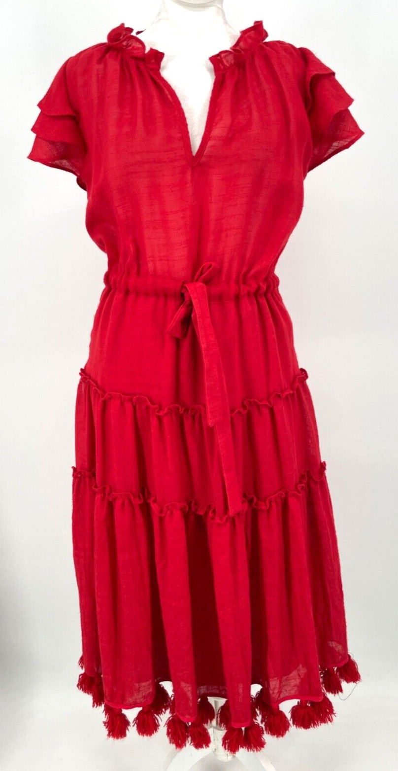 Misa Los Angeles Women’s Size S Scarlett Red Roza Dress Tasseled Hem split neck