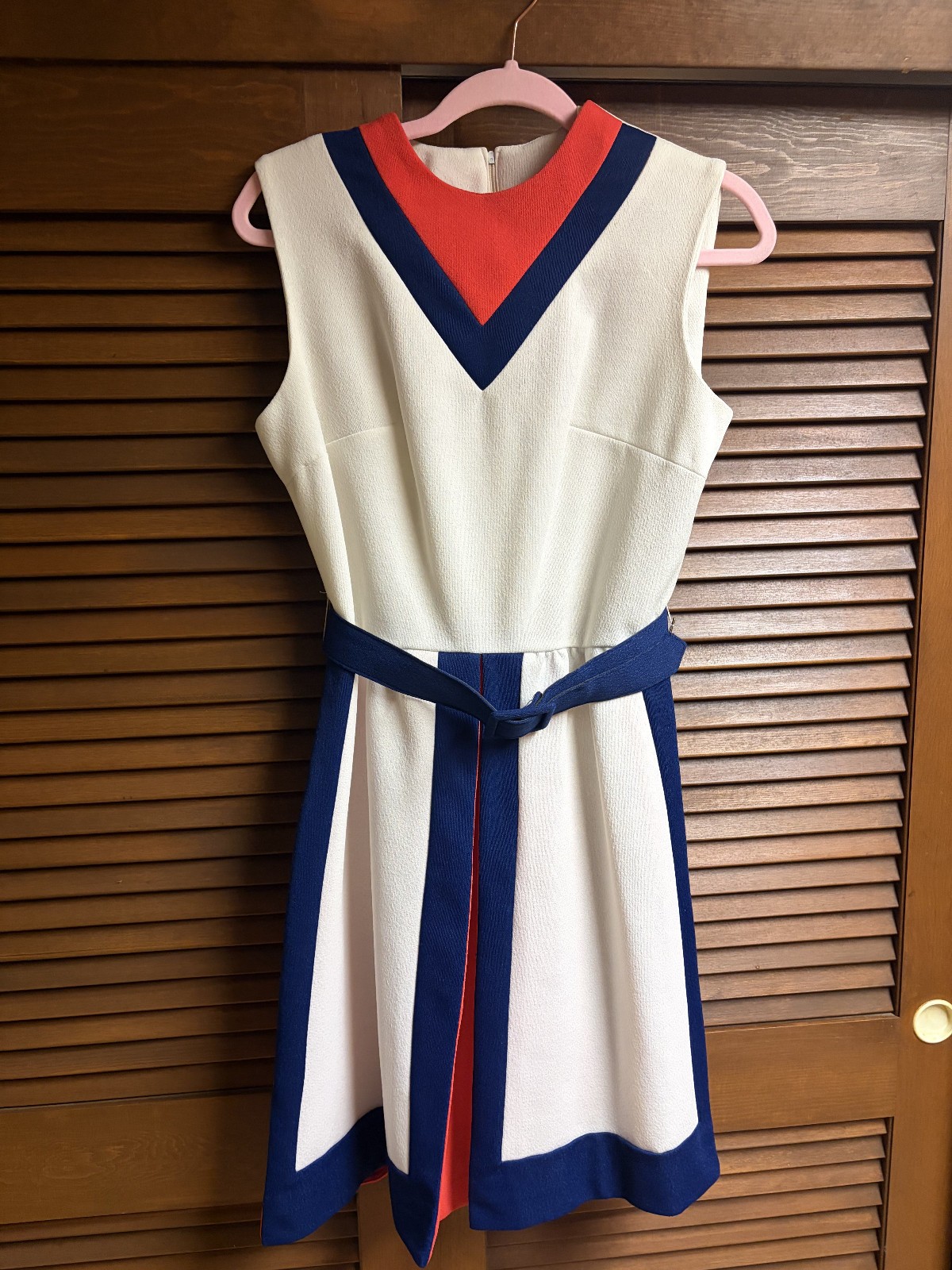 Handmade Vintage 60s Retro Mod White/Orange/Navy Blue Ladies Dress MCM Mad Men