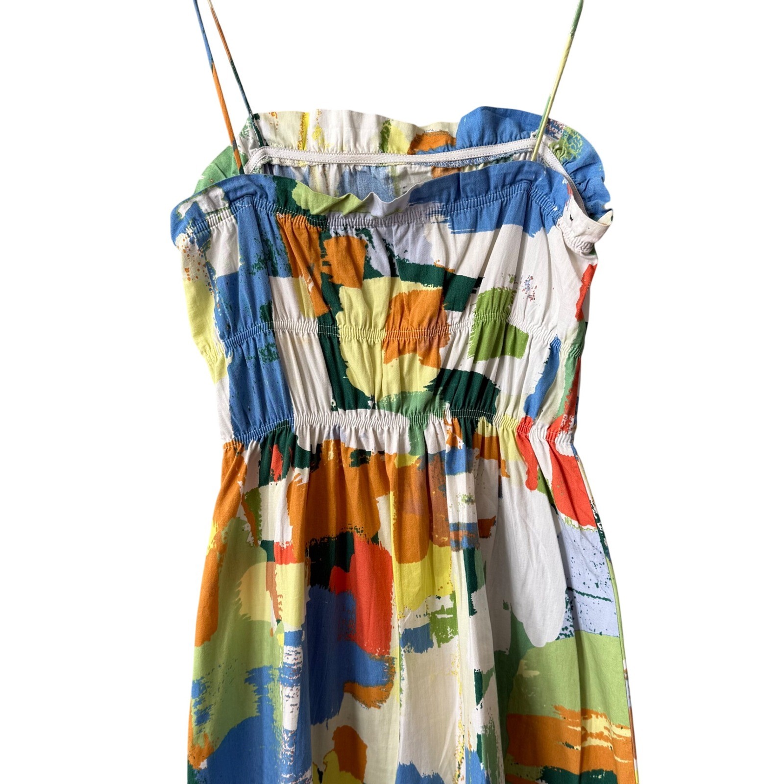 Stradivarius Abstract Paint-Print Smocked Midi Sundress – Size Small
